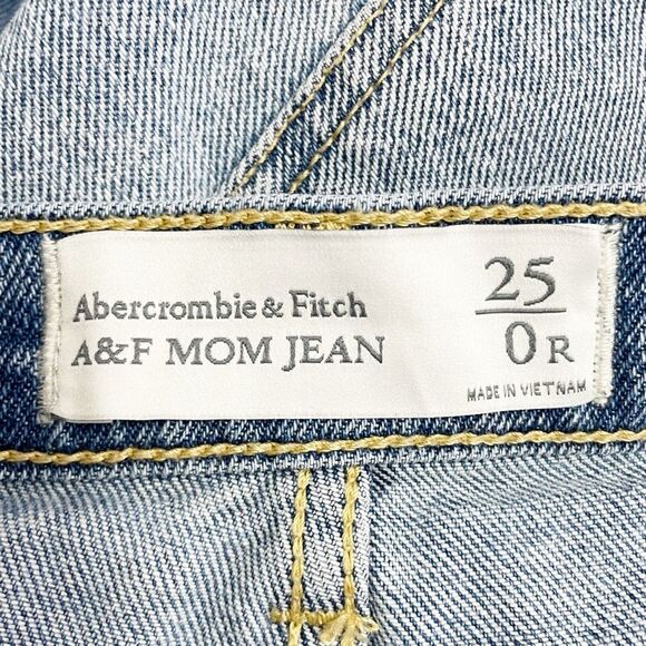 Abercrombie & Fitch A&F Mom Jean Button Fly Crop Medium Wash Raw Hem Size 25 | 0 - Picture 6 of 10